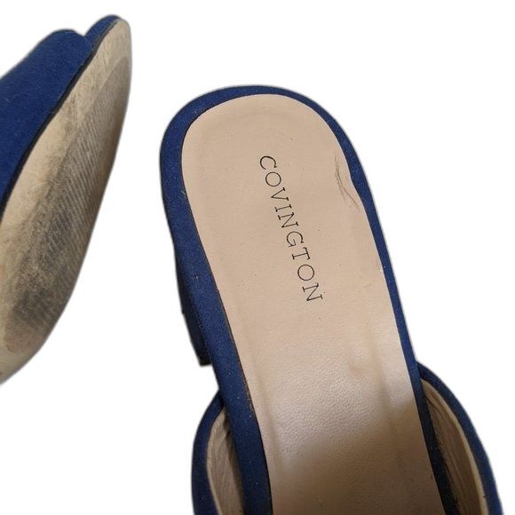 Covington Sandals Women 9 Blue Suede Shoes Blocky Chunky Heel Slide Y2k 2000s - Picture 8 of 11
